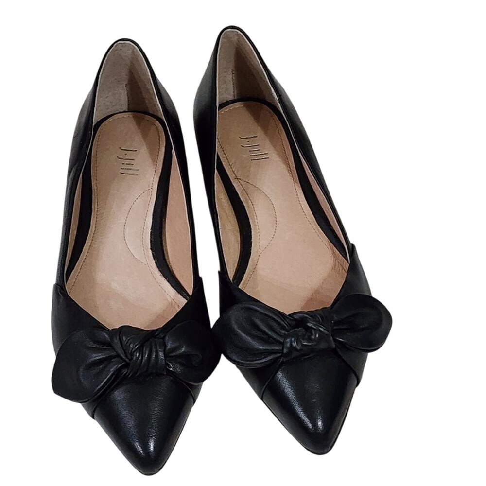 J Jill Black Leather Bow Pointed Toe Flats Shoes Women's Size 6
